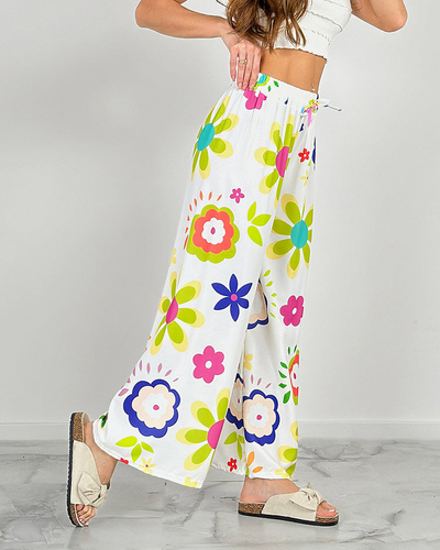 "Royalfashion" Moteriškos plačios gėlėto audinio kelnės