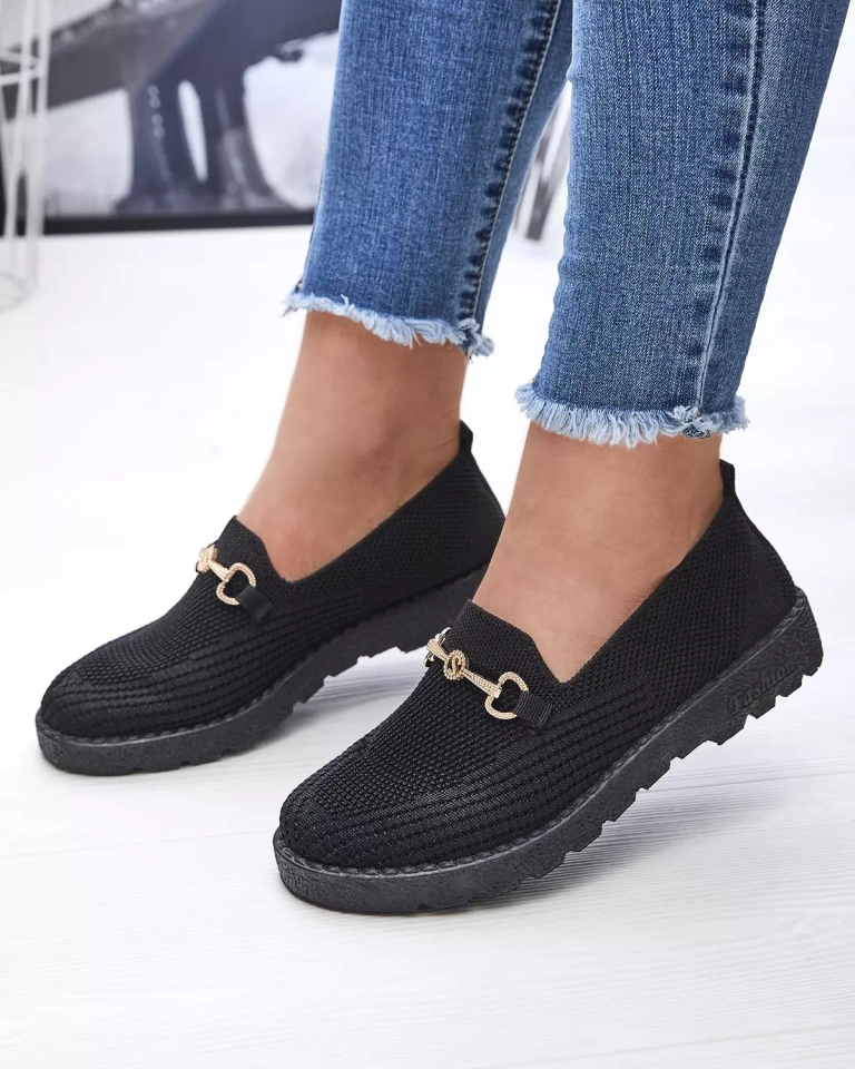 Черные женские кеды-слипы с золотым украшением Enelida - Обувь