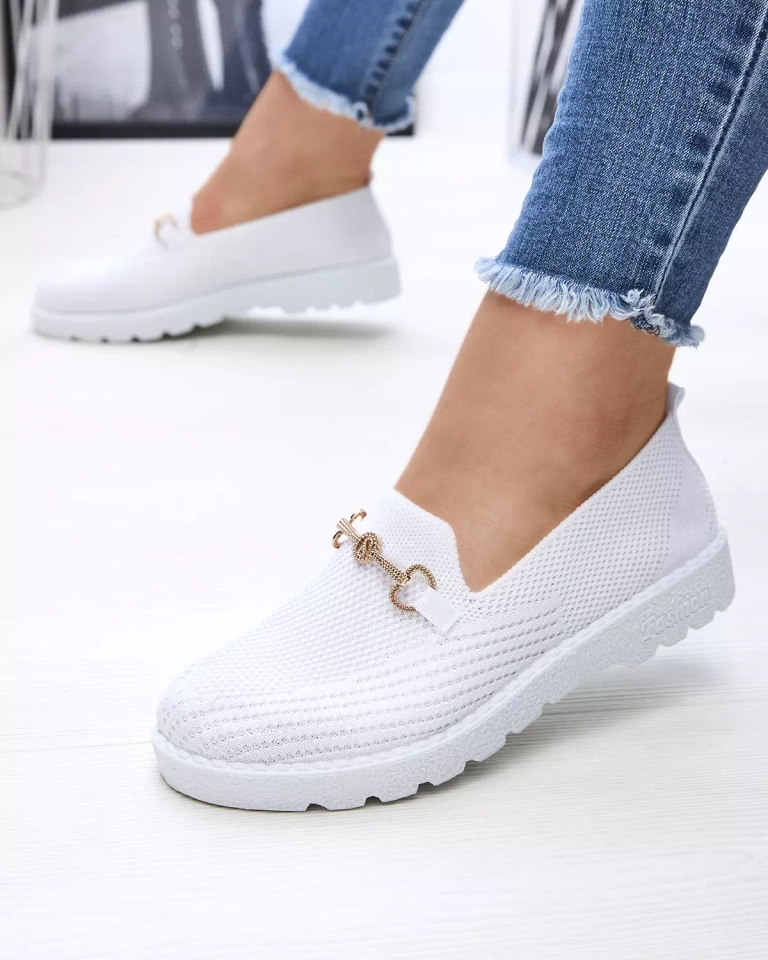 Balti moteriški sportbačiai su aukso puošmena Enelida - Avalynė