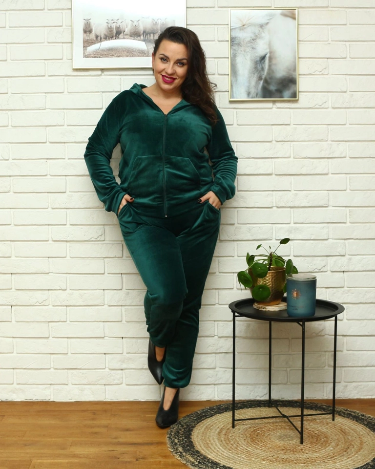 Royalfashion Tamsiai žalias moteriškas sportinio kostiumo komplektas PLUS SIZE