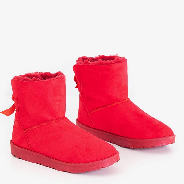 Czerwone damskie śniegowce z kokardką Pomona - Obuwie