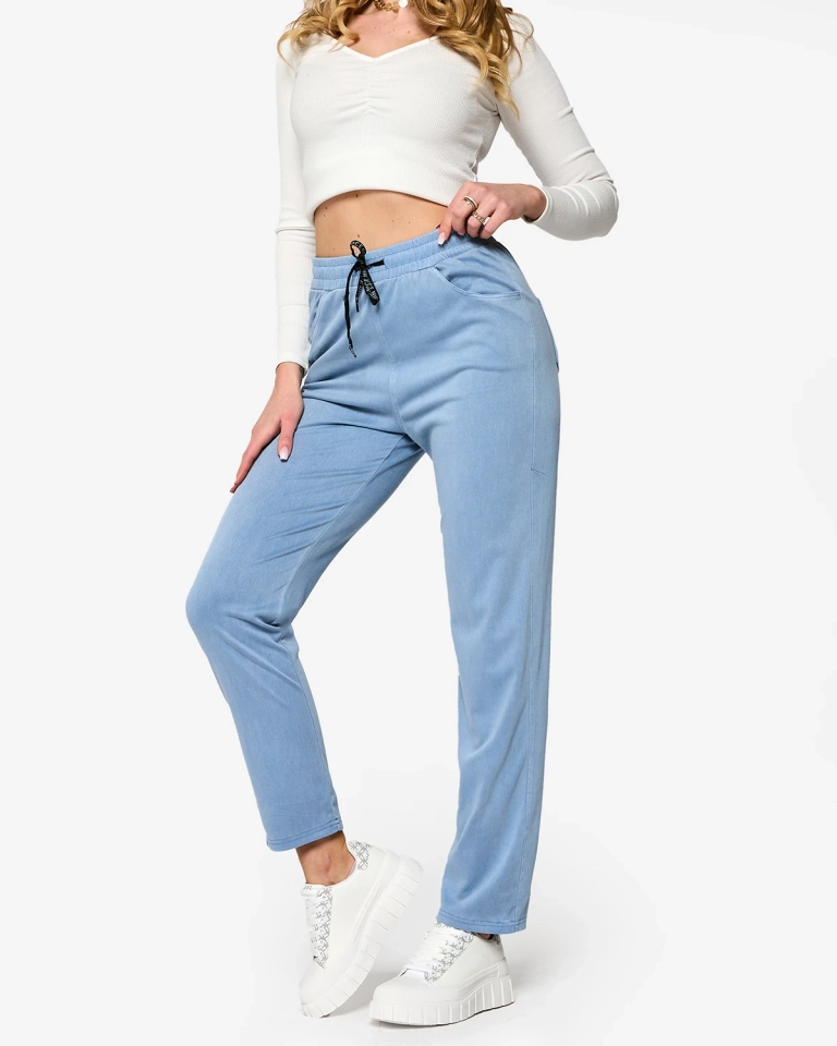 Mėlynos moteriškos medžiaginės kelnės PLUS SIZE- Drabužiai