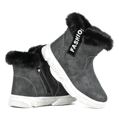 Czarne botki dziewczęce z futerkiem Fominna - Obuwie