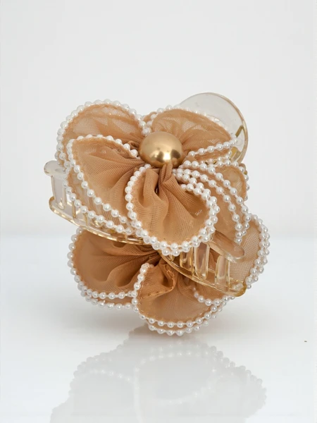 Royalfashion Hair Clip: Pearls 'n' Tulle Flower, Dope Style