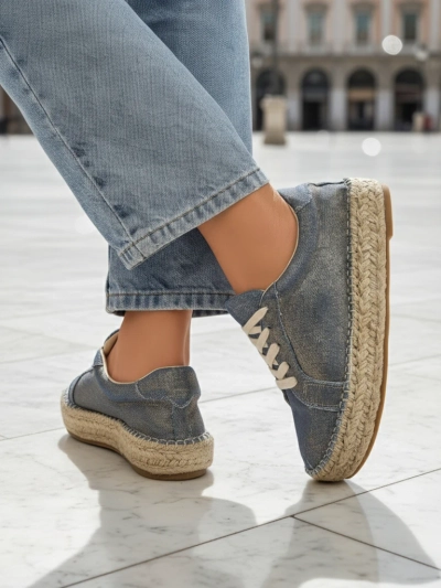 Aurelia Denim Espadrillos – damskie sneakersy z płaskim obcasem i tkaniny