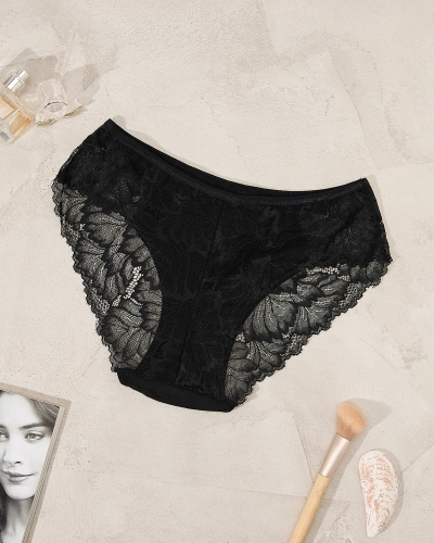Royalfashion Черные хлопковые кружевные трусики для женщин