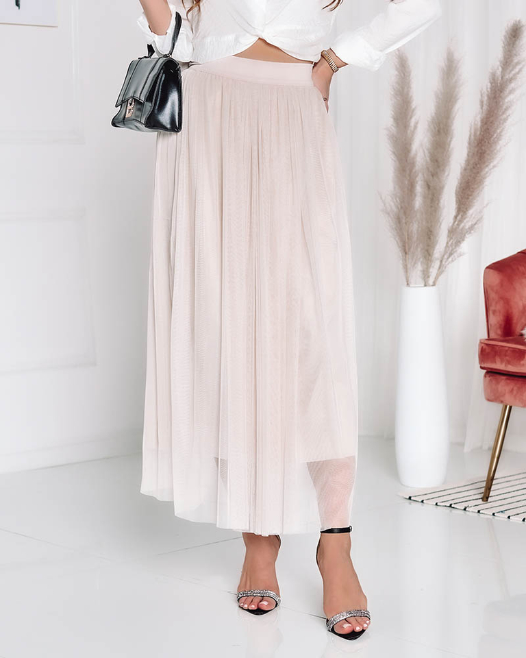 Smėlio spalvos dvisluoksnis moteriškas midi sijonas Drabužiai