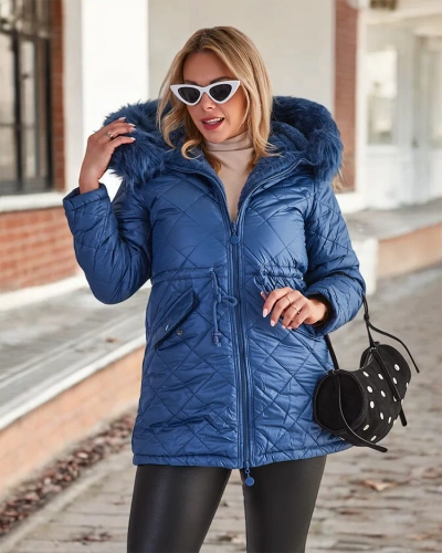 Royalfashion Moteriška dygsniuota striukė mėlynos spalvos