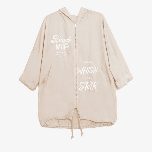 Beżowa damska kurtka z kapturem - Odzież