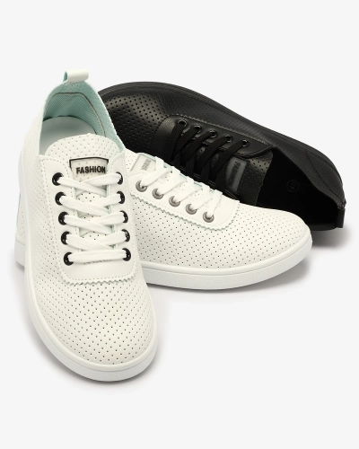Royalfashion Белые женские ажурные теннисные туфли с черными вставками Kerigina