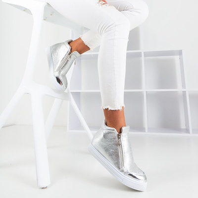 Srebrne damskie sneakersy na ukrytym koturnie Haveria - Obuwie