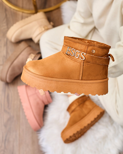 Royalfashion Светло-коричневые женские ботинки а'ля снежные сапоги с орнаментом Parisela