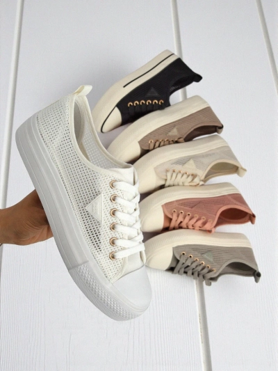 Women's White Ariadne Mesh Sneakers - Breathable Flat Sole Sneakers
