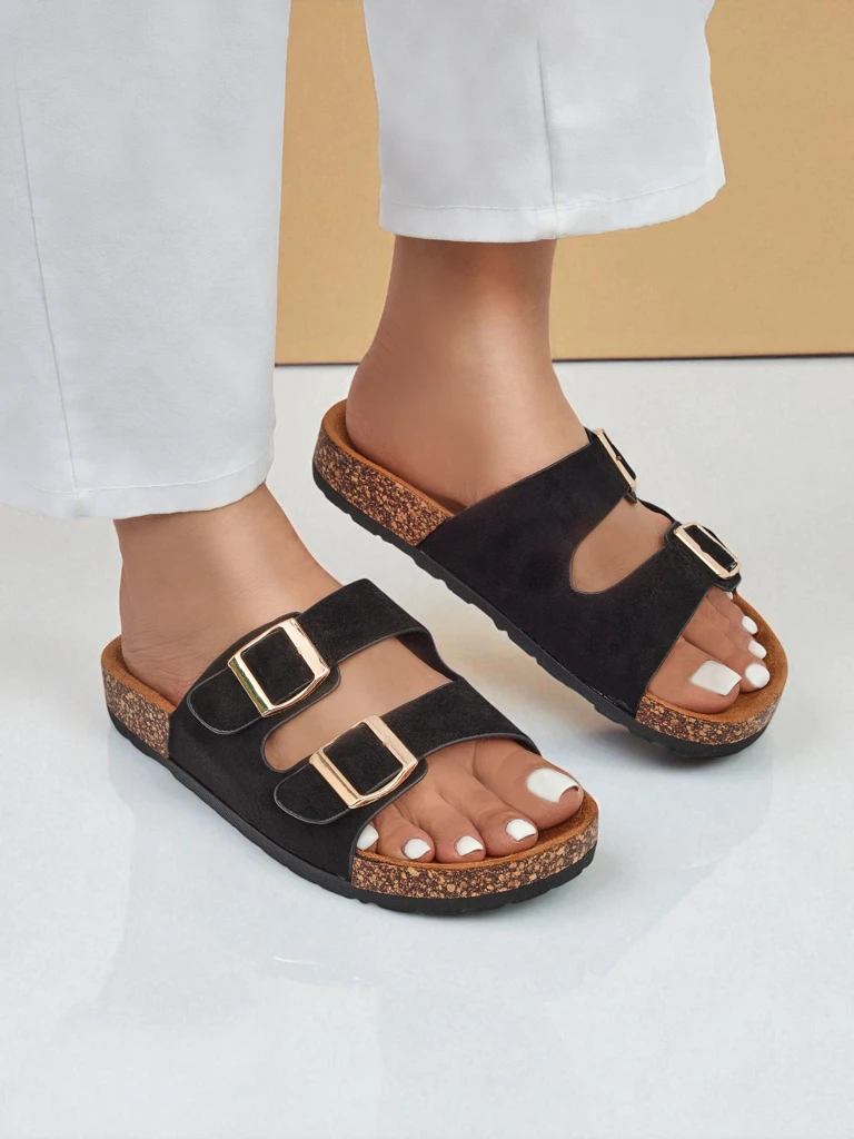 Женские шлепанцы Letitia черные, замшевые, плоский каблук, итальянский дизайн