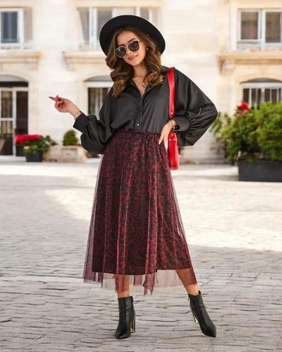 Royalfashion Платье-юбка с тюлем и узором для женщин, длиной до середины икры.