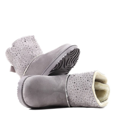 Szare ocieplane śniegowce Kati - Obuwie