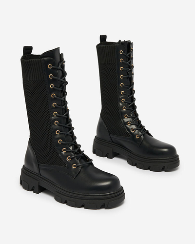 "Royalfashion" Ažūriniai juodi moteriški batai plokščiu kulnu Kaliffo