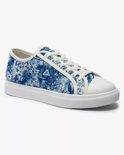 Сине-белые женские теннисные кроссовки с принтом Denoll- Footwear