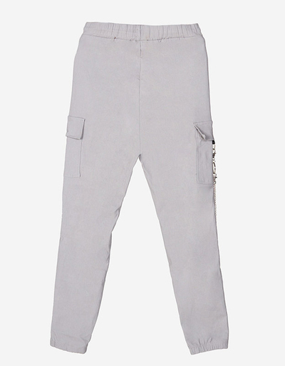 Šviesiai pilkos moteriškos cargo kelnės su grandine - Drabužiai