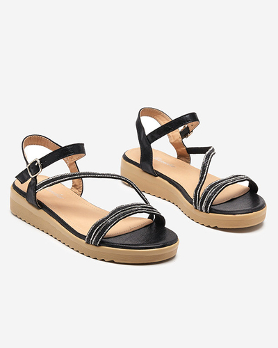 Черные блестящие женские босоножки с цирконами Spirade