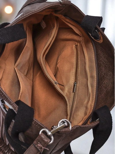 Torba damska Hera szara ze skóry ekologicznej z zamkiem i nitami