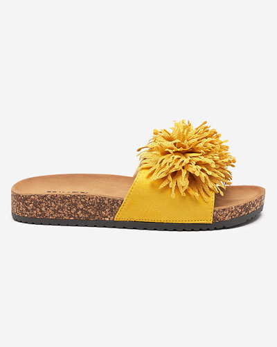 Moteriškos šlepetės su medžiaginiu ornamentu geltonos spalvos Ailli- Footwear