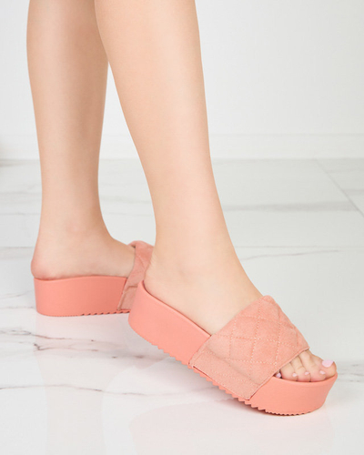 OUTLET Moteriškos koralinės dygsniuotos basutės ant Koriner platformos - Avalynė