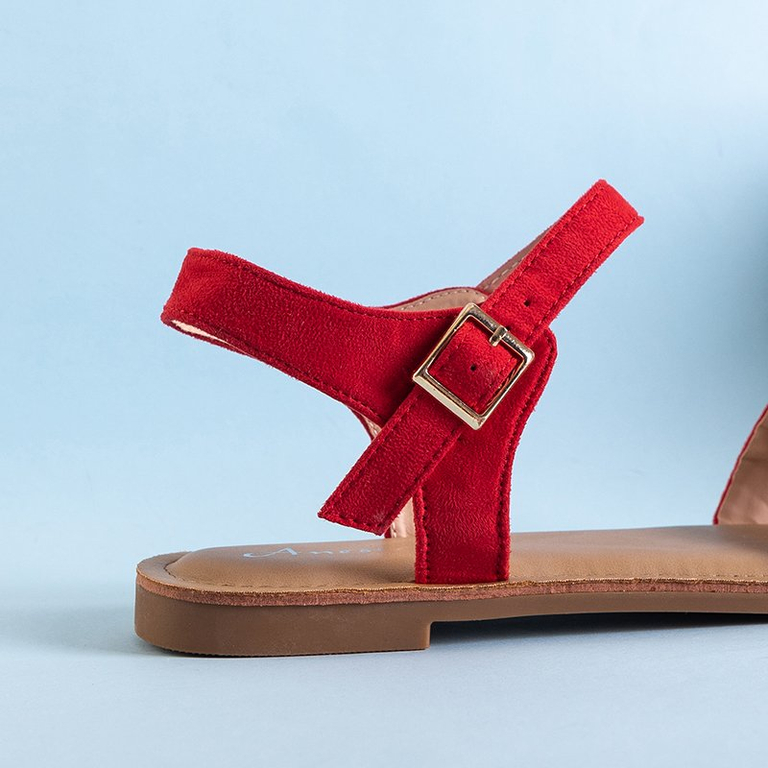 Moteriškos raudonos, plokščios basutės su ornamentais „Lucia“ - Avalynė