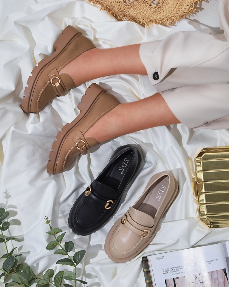 Royalfashion Šviesiai rudi moteriški mokasinai Desise