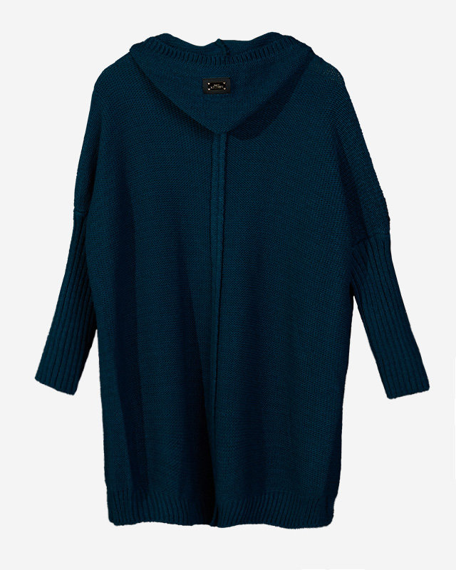 Бирюзовый женский длинный кардиган с капюшоном - Одежда