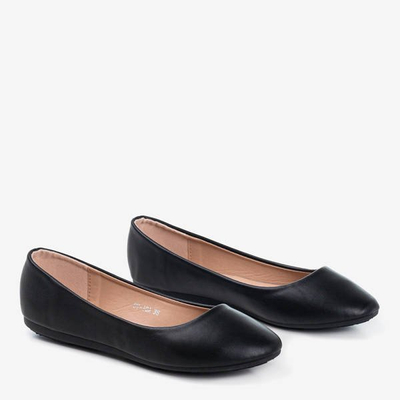 Czarne eko-skórzane  damskie baleriny Mareusa - Obuwie