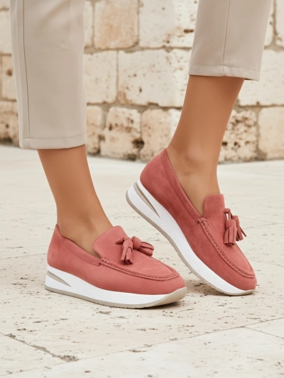 Женские мокасины Ariadne розовые на платформе экокожа casual