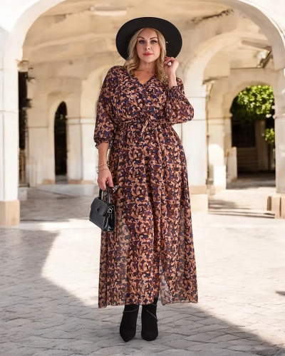 "Royalfashion" Kupranugario spalvos raštuota moteriška maksi suknelė