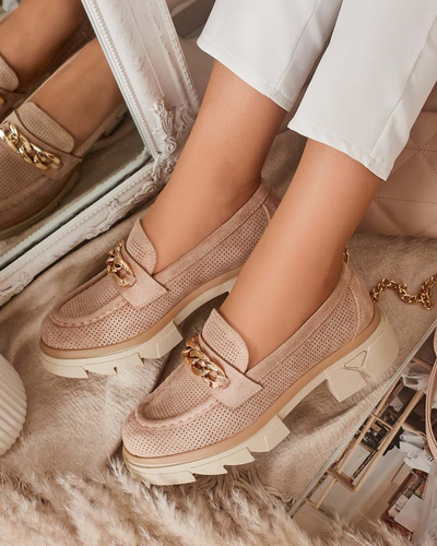 Šviesiai rudos spalvos ekovamzos mokasinai su aukso dekoru Zaffix- Avalynė