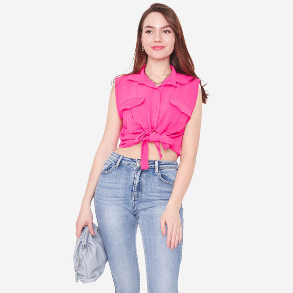 Fuchsia crop top palaidinė užsegama sagomis - Drabužiai