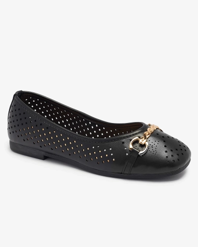 Черные женские ажурные балеринки с золотым орнаментом Serilla- Footwear