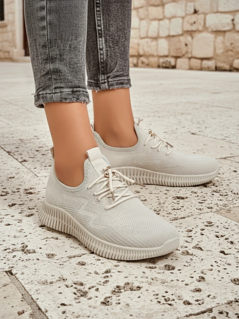 Aurelia Beige Royalfashion – Beige Women's Cloth Lace-Up Sneakers