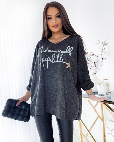 Royalfashion Темно-серая женская блузка с надписями