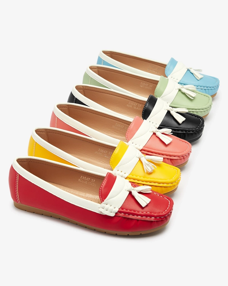 Зеленые женские мокасины с кисточками и белыми вставками Rerata - Обувь