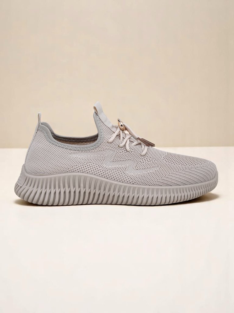 Aurelia Beige Royalfashion – Beige Women's Cloth Lace-Up Sneakers