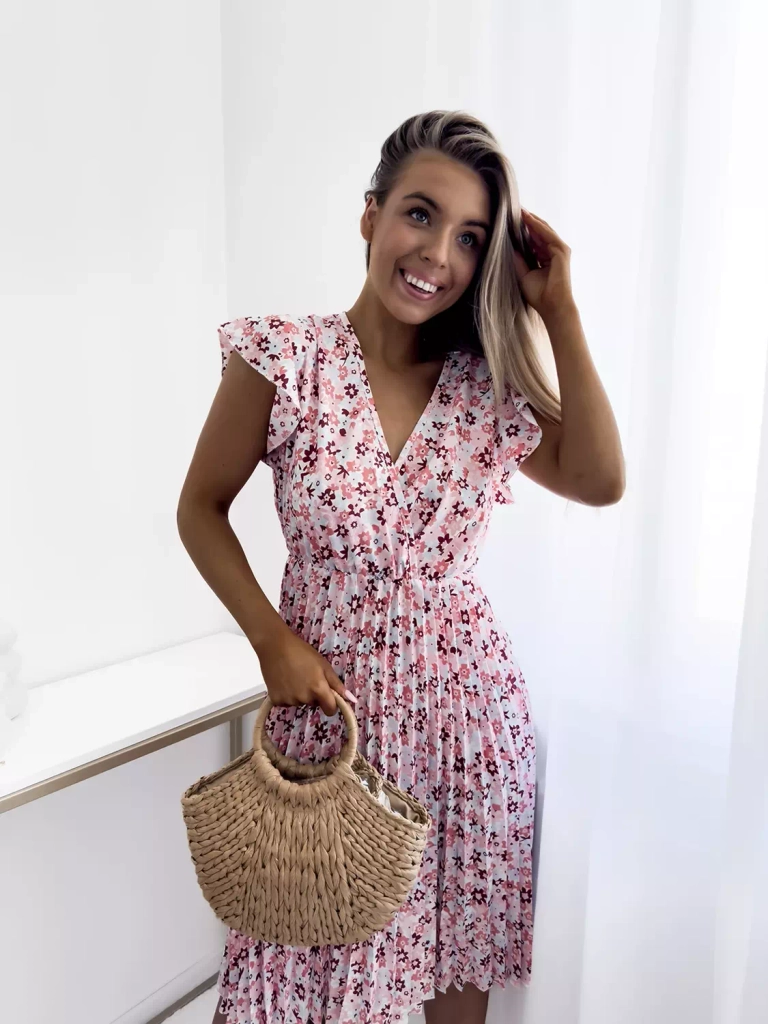 Розовое женское цветочное платье - Одежда