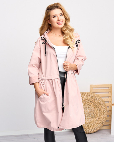 Женская длинная ветровка светло-розового цвета - Одежда