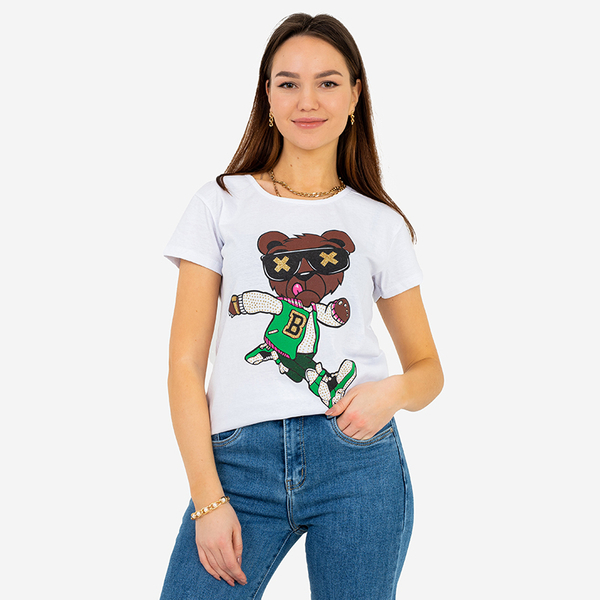 Moteriški marškinėliai baltais raštais – drabužiai