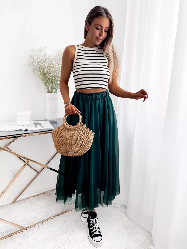 Royalfashion Женская двухслойная юбка-миди темно-зеленого цвета