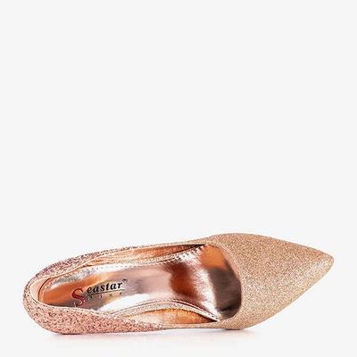 Rausvai auksinės spalvos blizgučiais dekoruoti aukštakulniai Florianna - Avalynė