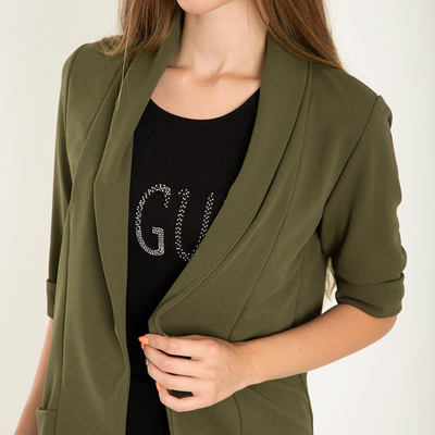 Зеленый женский пиджак без застежки