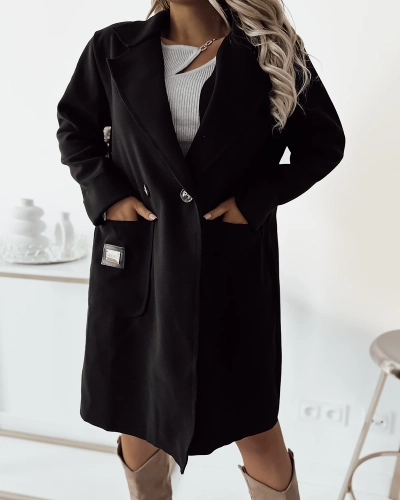 Royalfashion Черное женское пальто-жакет длиной до колена