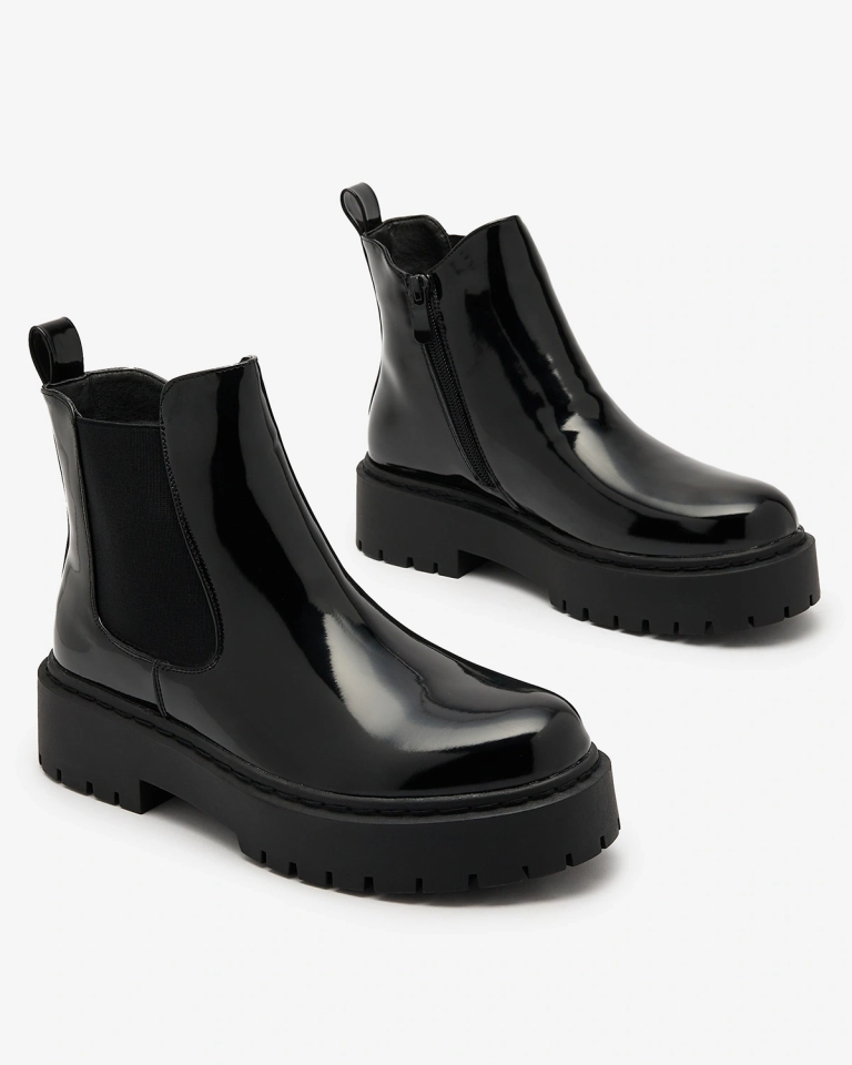 "Royalfashion" Juodi lakuoti moteriški bateliai be kulno Blizgūs elegantiški bateliai