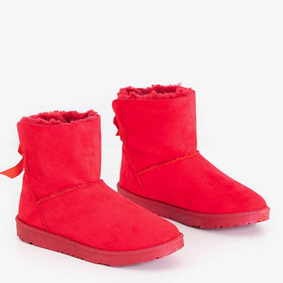 Czerwone damskie śniegowce z kokardką Pomona - Obuwie