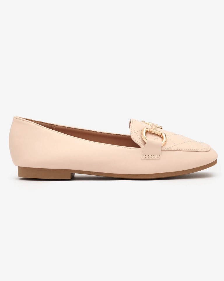 Royalfashion Бежевые женские стеганые мокасины с золотым украшением Wetifa